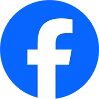 Facebook logo with white lowercase f on blue circular background.