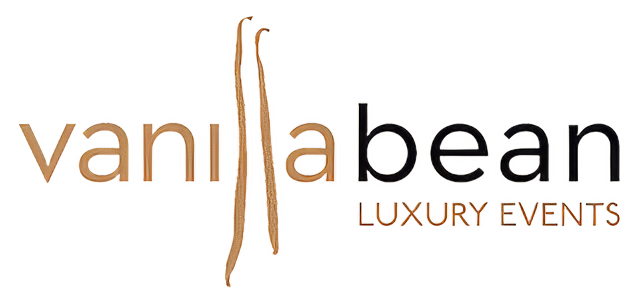 Vanilla bean luxury events logo with stylized vanilla pods forming the double 'l' in vanilla.