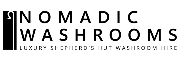 Nomadic Washrooms logo with text luxury shepherd's hut washroom hire and icon of a tap.