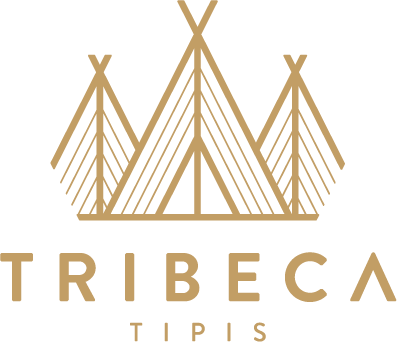 Stylized logo of three golden tipis above the text 'TRIBECA TIPIS'.