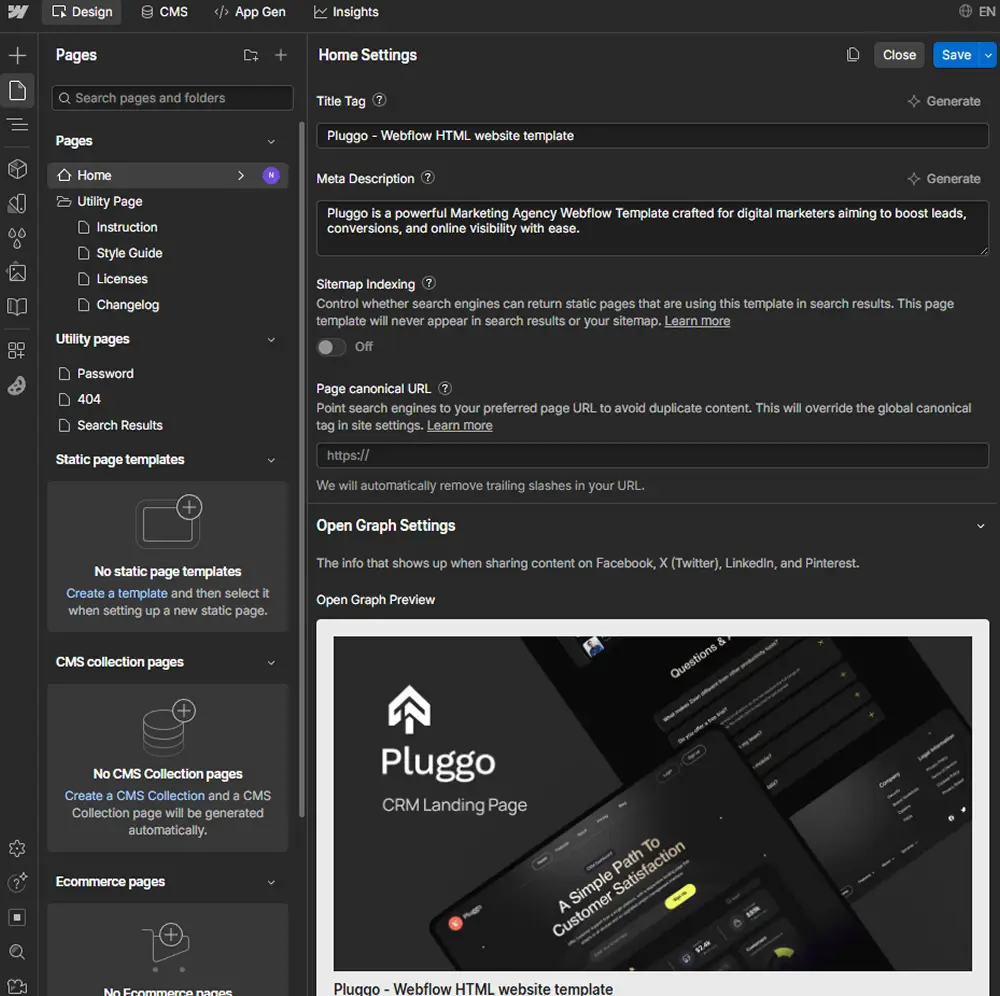 Pluggo-  A Scaleable CRM Landing Page Webflow Template
