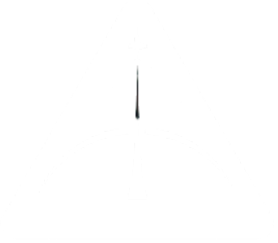Triangle logo with a rocket launch silhouette and a curved line depicting trajectory or orbit.