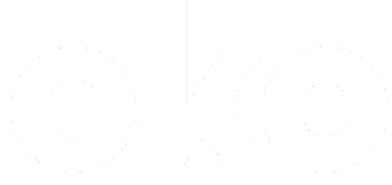 Eko brand logo in bold lowercase white letters on black background.