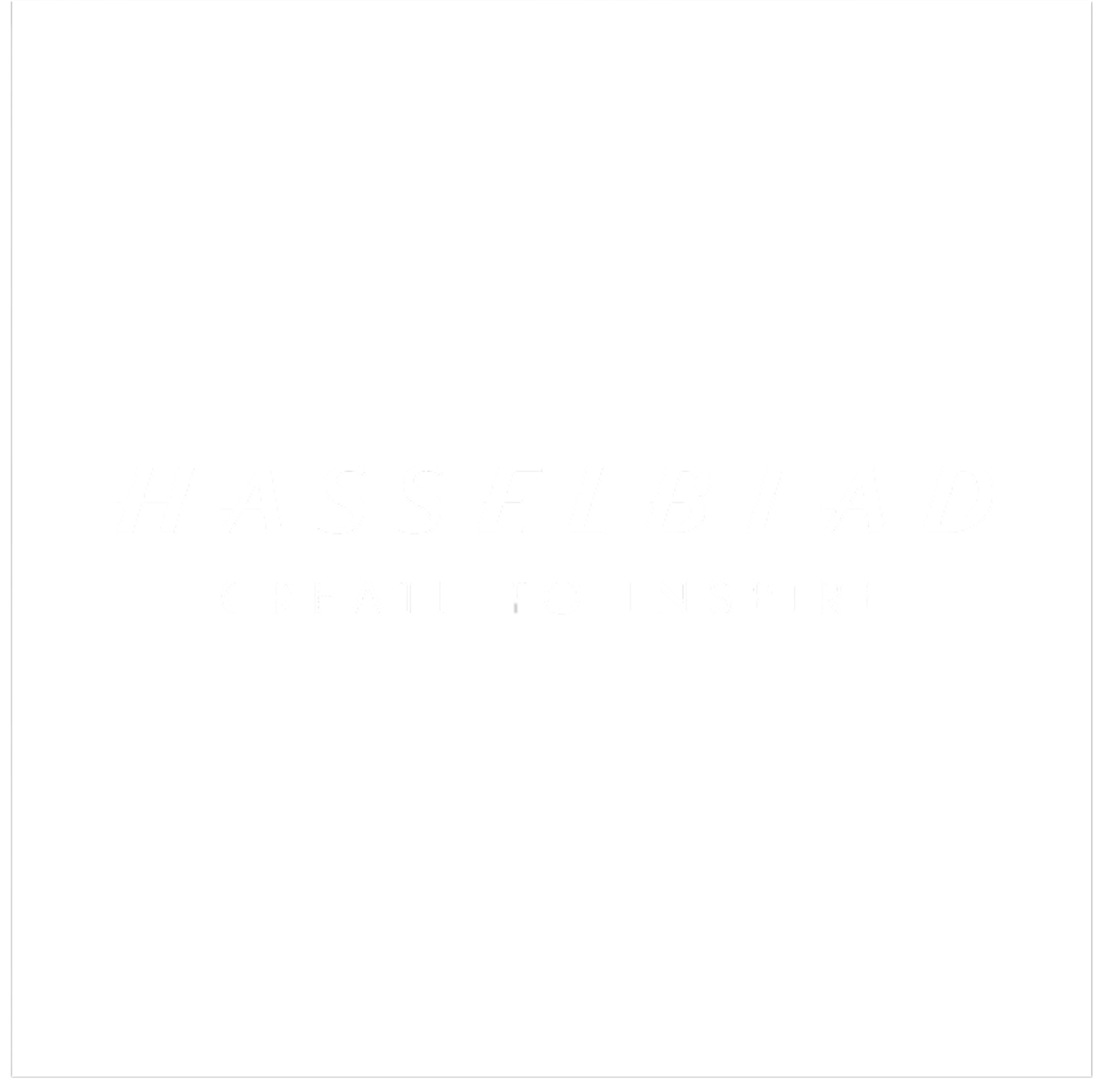 Hasselblad logo with the tagline Create to Inspire in stylized black text on white background.
