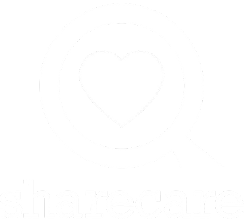 Sharecare logo with a magnifying glass enclosing a heart above the word sharecare.