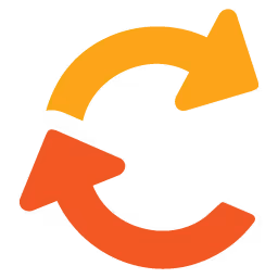 Two overlapping curved arrows, one orange and one red, pointing in a circular direction.