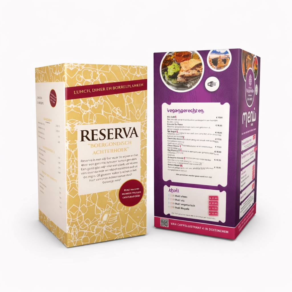 Menukaarten in horeca-uitvoering bedrukt door Witteveen Print & Sign