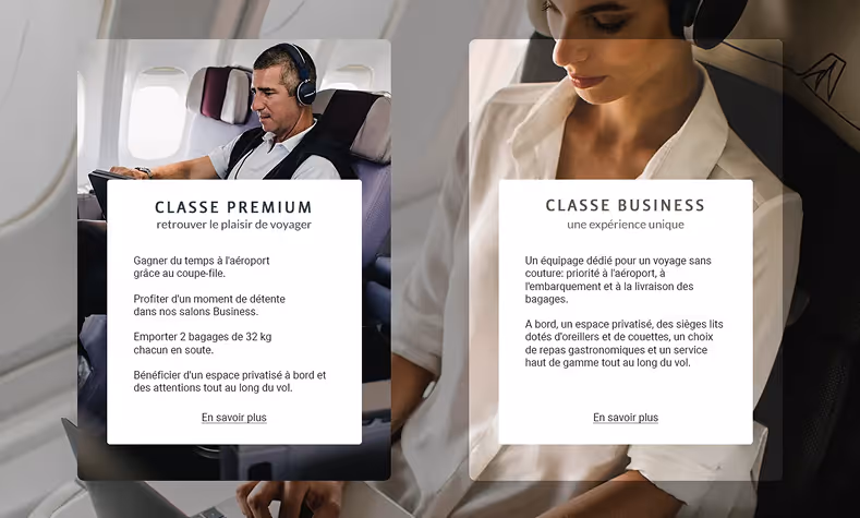 Aperçu de la mise en avant des offres Premium et Business de la landing page. Cliquez pour agrandir