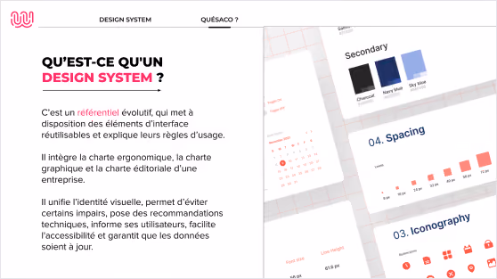 Une des slides du support pédagogique posant la définition du terme Design System.