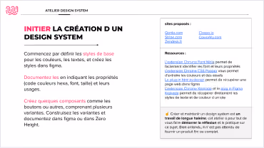 Apperçu d'une des slides du challenge de groupe sur les Design System. Cliquez pour visualiser en plein écran