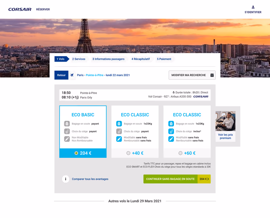 Interface utilisateur de la page de résultats de recherche 