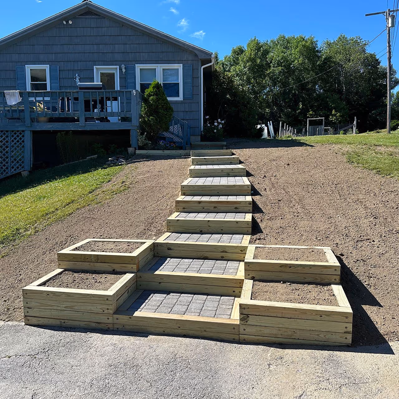 granite steps installation near me Gardiner Maine CamCo Lawn Care