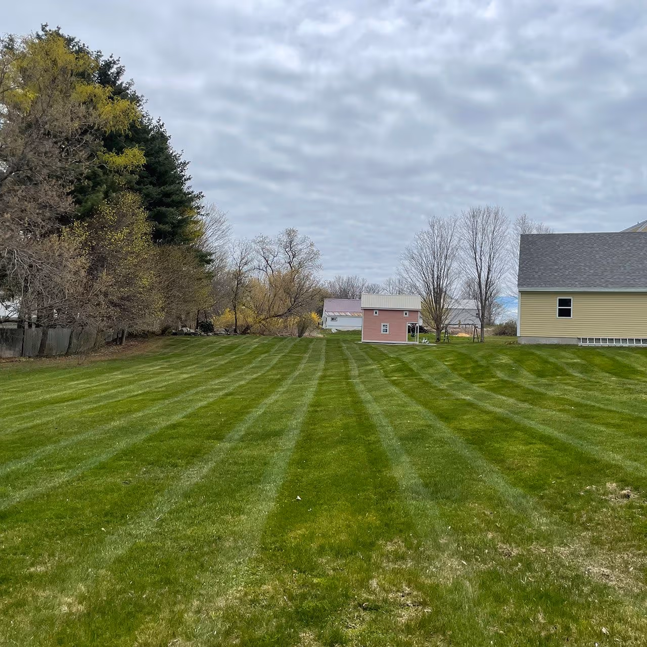clean striped lawn mowing Central Maine property