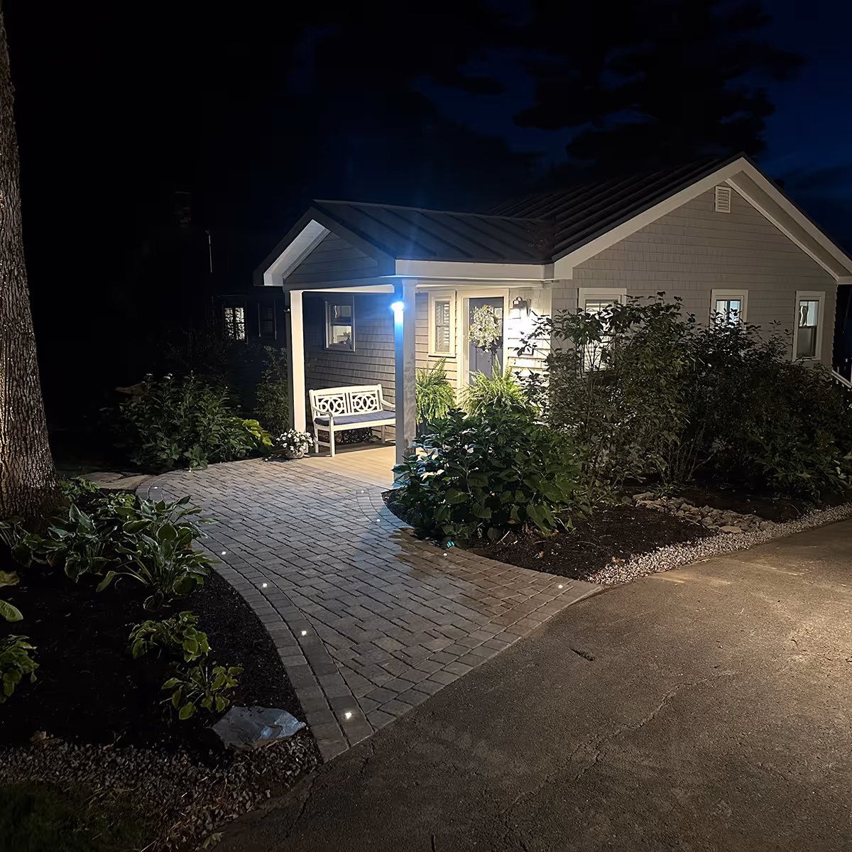 Landscape lighting installation services in central Maine by Camco Lawn Care