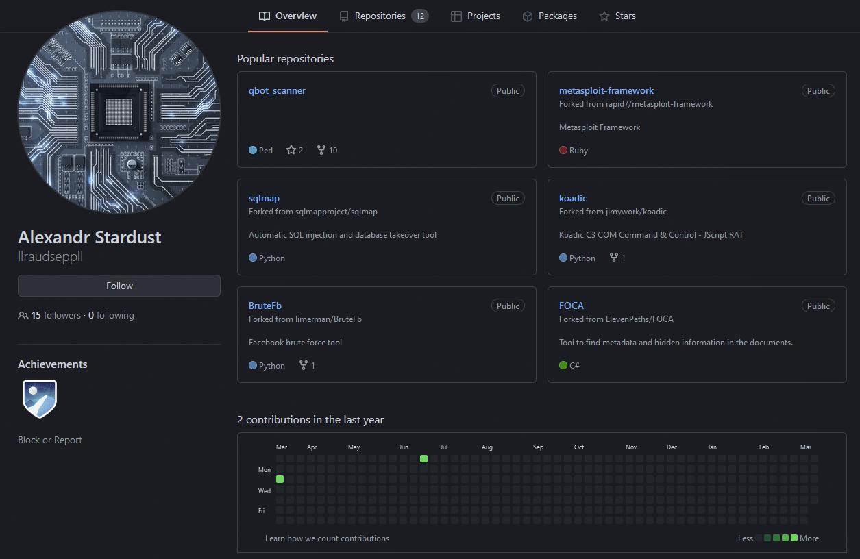 The bookmarked github account