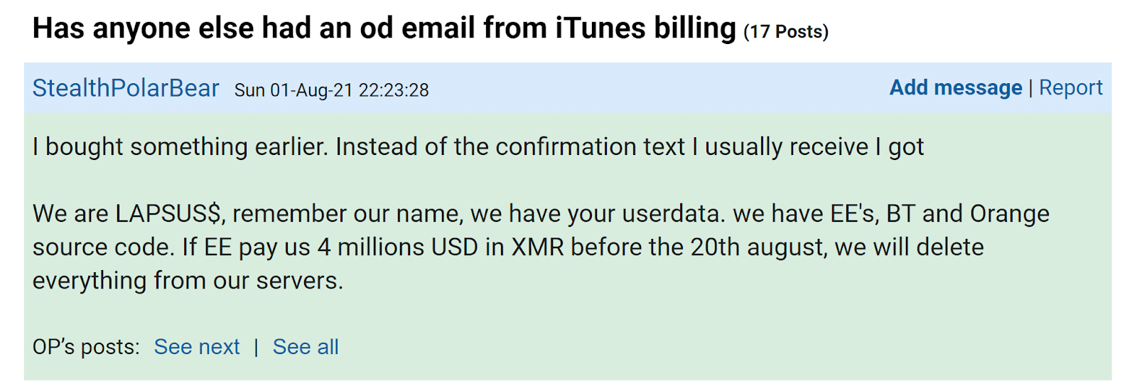 extortion attempts of Lapsus$