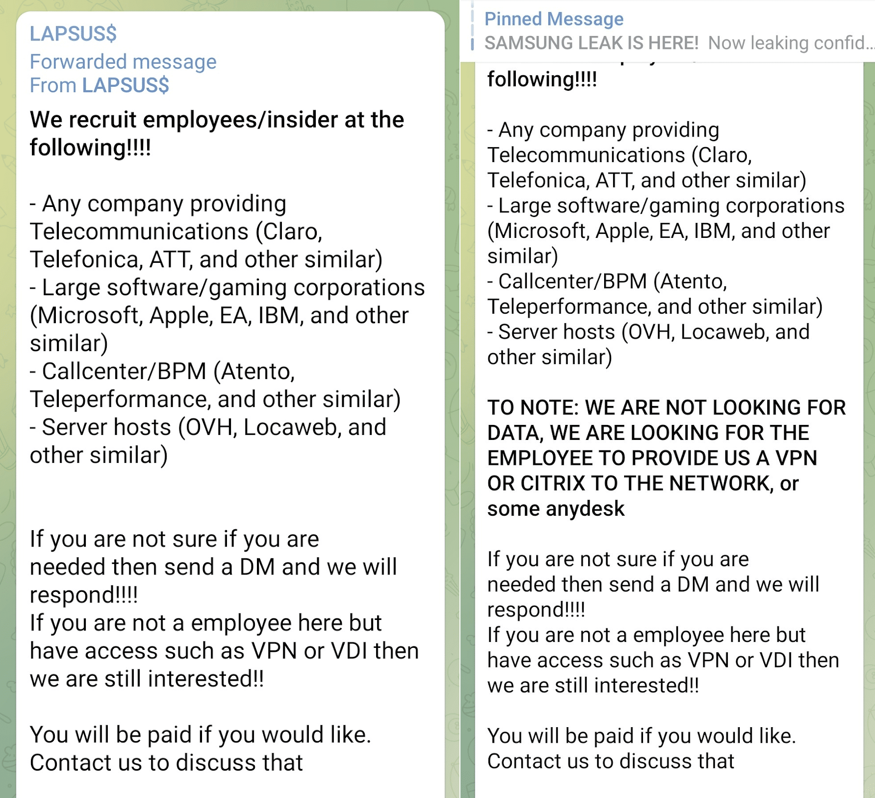 Lapsus$ insiders recruitment announcement