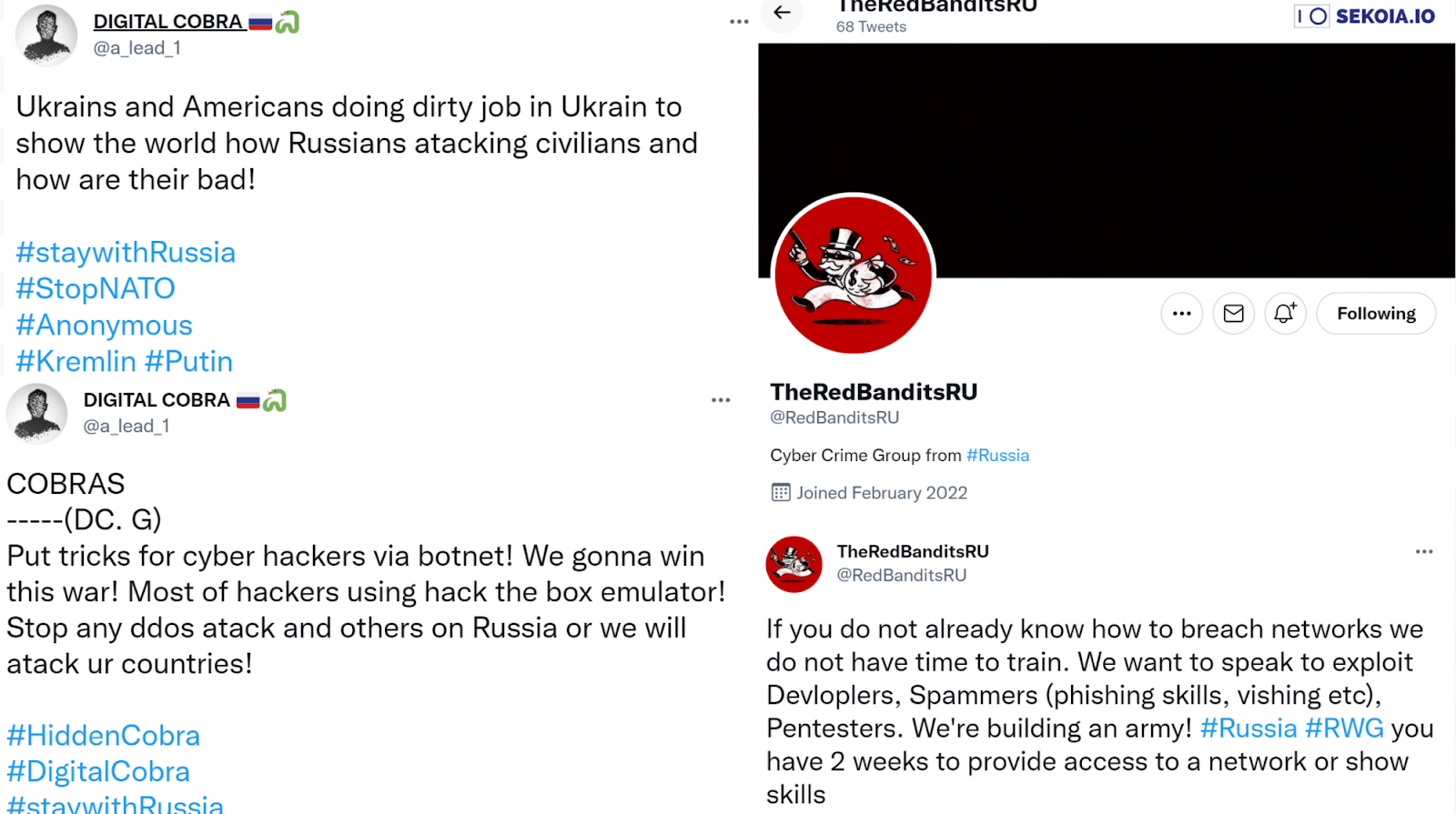 Digital Cobra and TheRedBanditsRU announcements on their Twitter accounts