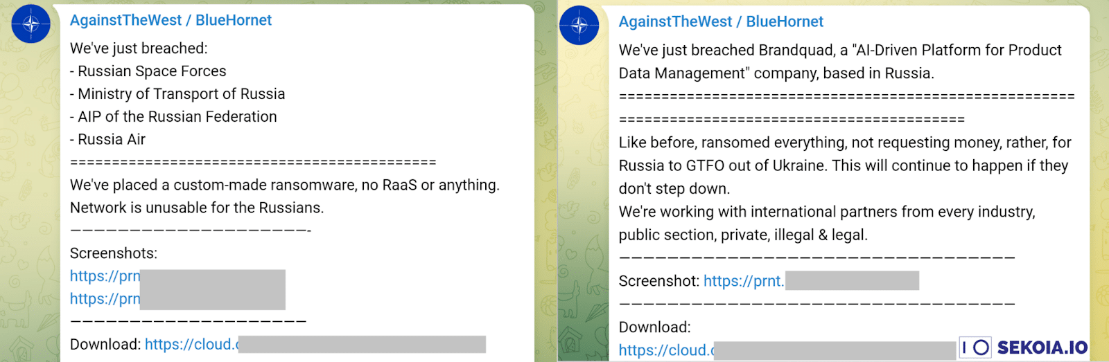 AgainstTheWest’s announcements on the group’s Telegram account