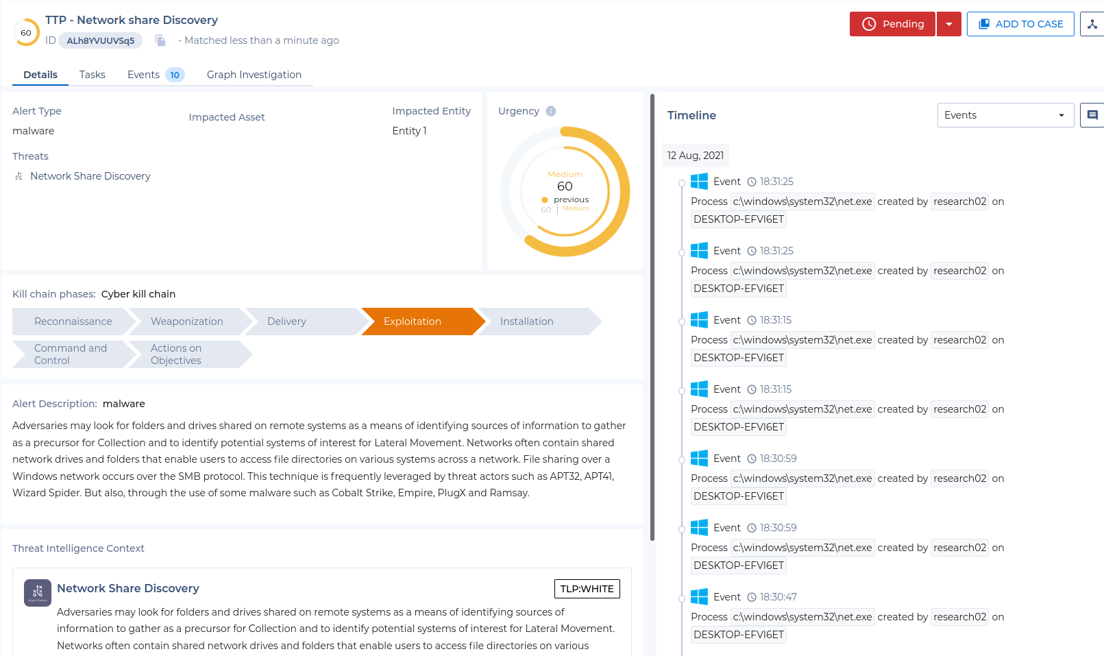 Detection of network share discovery commands on Sekoia