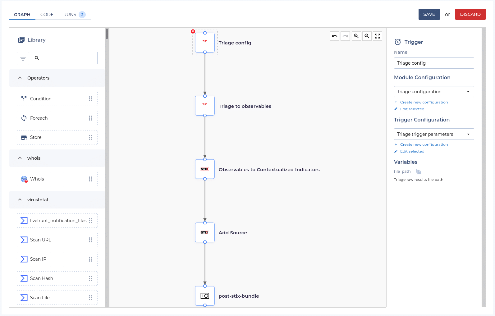 Sekoia playbook collecting IoCs from Triage sandbox analysis.