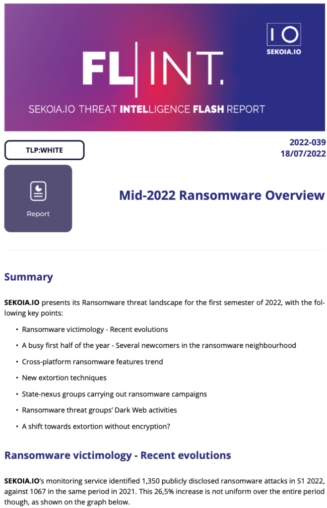 Sekoia FLINT – Mid-2022 Ransomware overview.