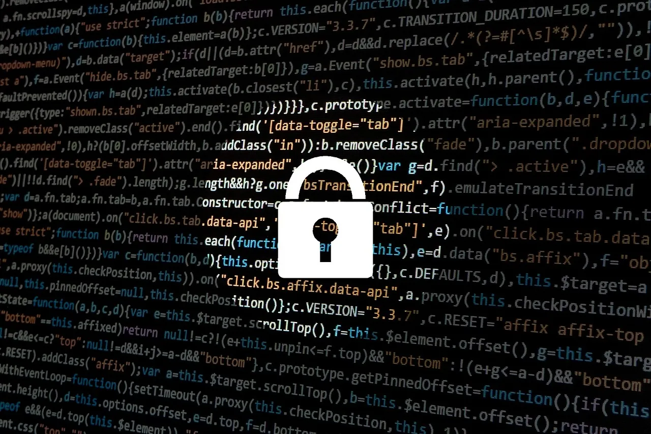 White padlock against a background of code.