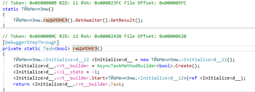 Code of Task initialization and execution disassembled in C#. Source: Sekoia.io TDR analysts