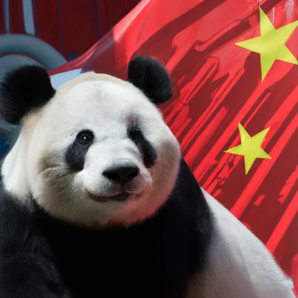 giant panda next to a chinese flag