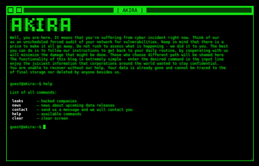 Akira ransomware’s dedicated DLS