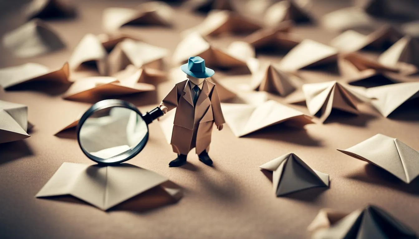 origami detective figure with magnifying glass