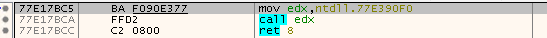 Example of address in ntdll present in the SysWhispers list entries
