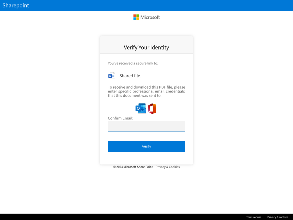 Mamba 2FA SharePoint Online phishing page