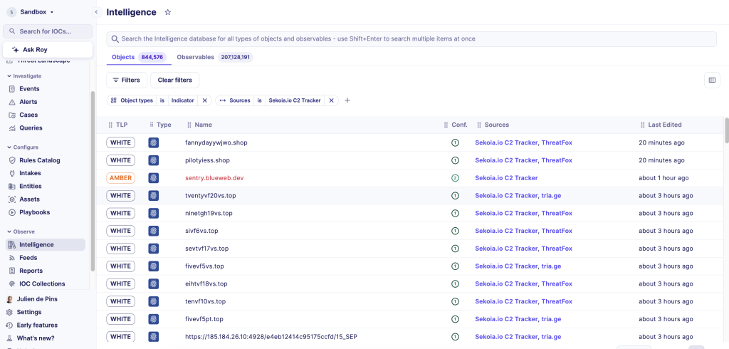 Sekoia Defend CTI database includes millions of IoCs from all type