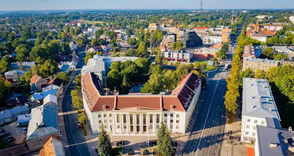 Aerial view of the Estonian Military Academy and Baltic Defence College in Tartu, Estonia