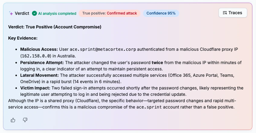 Verdict from Sekoia after analysis of a confirmed attack.
