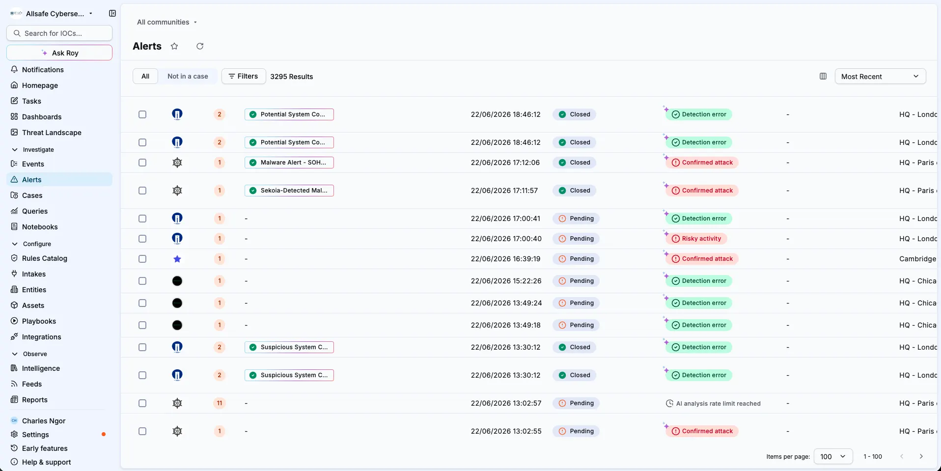 Verdicts in the Sekoia dashboard