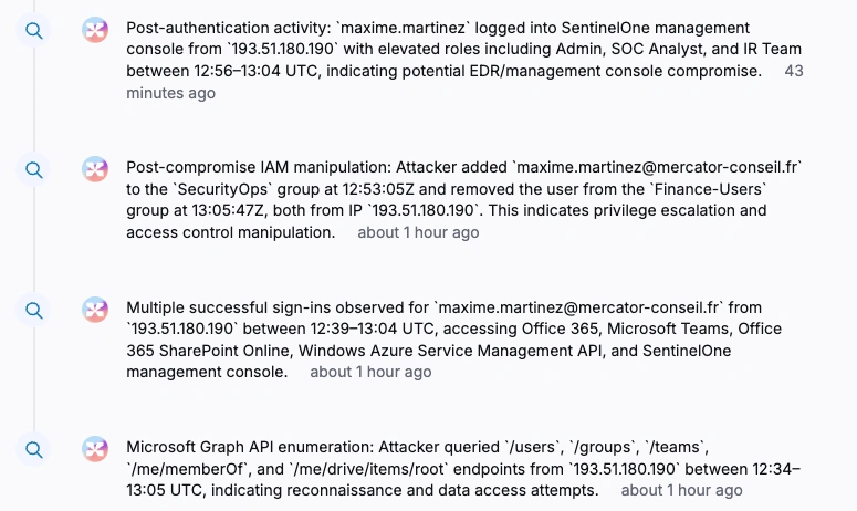 Timeline in the Sekoia platform.