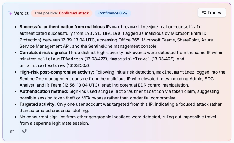 Verdict explanation in the Sekoia platform.