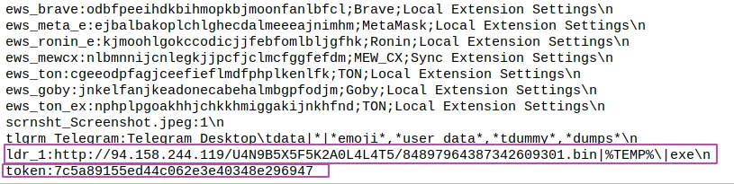 Extract of the configuration sent by the C2 server to infected host. (Raccoon stealer)